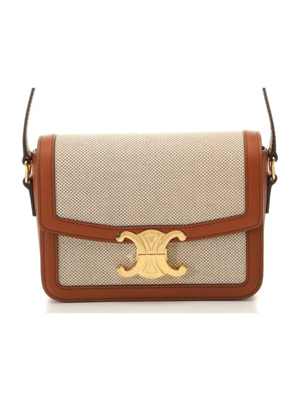 Celine Teen Triomphe Brown Natural Canvas Leather Shoulder Bag